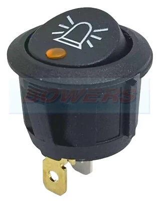 BOWERS 12v/24v Amber LED Illuminated Mini Round Rocker Switch On/Off Beacon Symbol