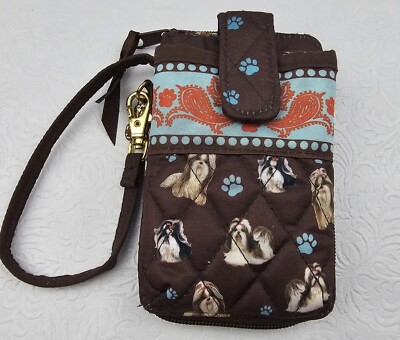 The Bradford Exchange 2011 Ladies Carry It All Wallet Handle Shih Tzu Dogs Brown