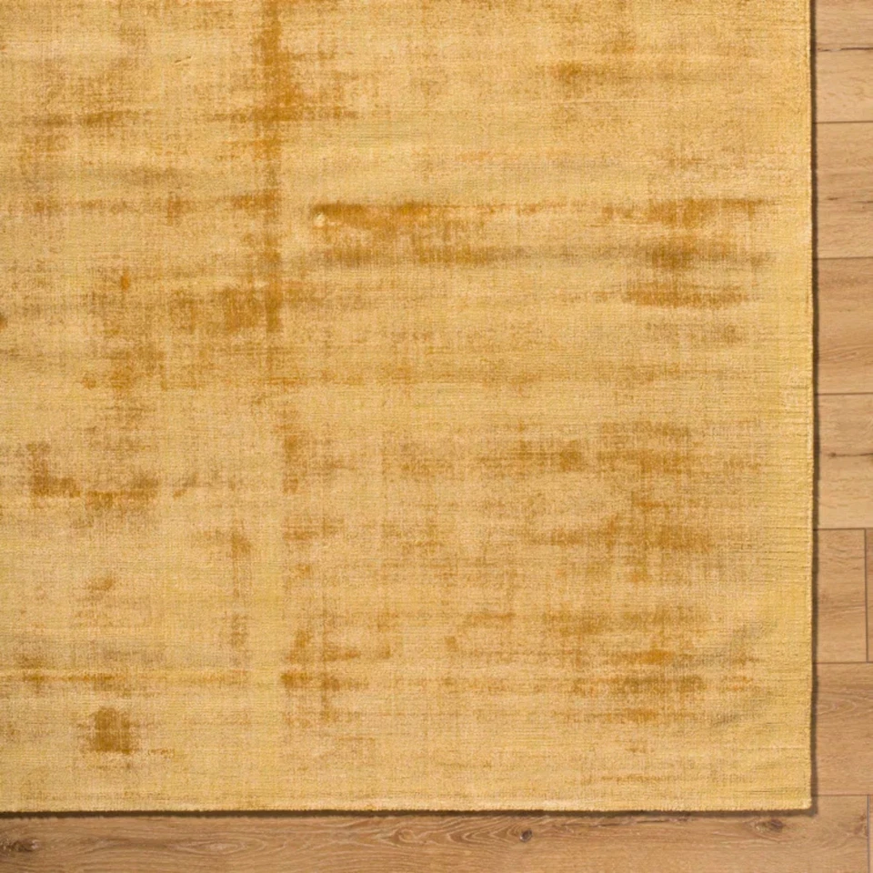 Alfombra tradicional de telar de mano alfombra de viscosa amarilla, alfombra de seda artística anudada a mano Foto 3 de 4