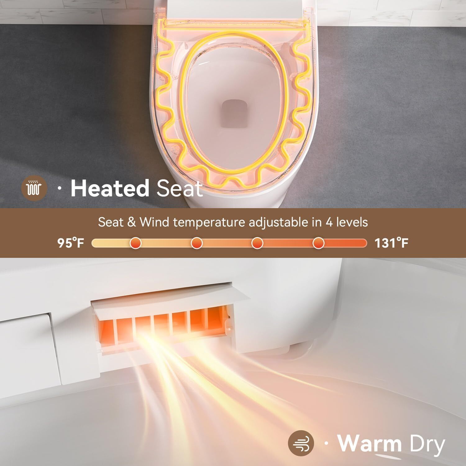 Smart Toilet with Pump-assist Flush and Kick Flush Bidet Warm Water heated seat