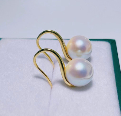 Akoya Shell Pearl 10mm Dangle/Deop Earrings Japanese White 14kYellow ...