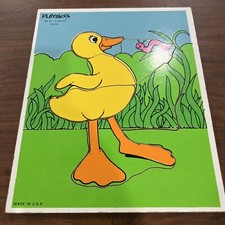 Vintage 1970's PlaySkool Wooden Frame 6 pc Puzzle Duck 186-05
