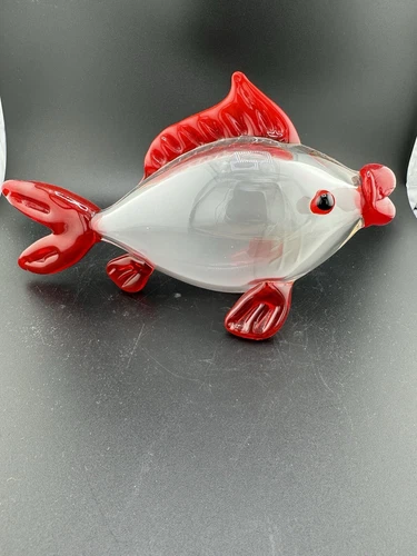 Vintage Murano Glass Art Glass Fish Red & Opalescent Haze Well Made