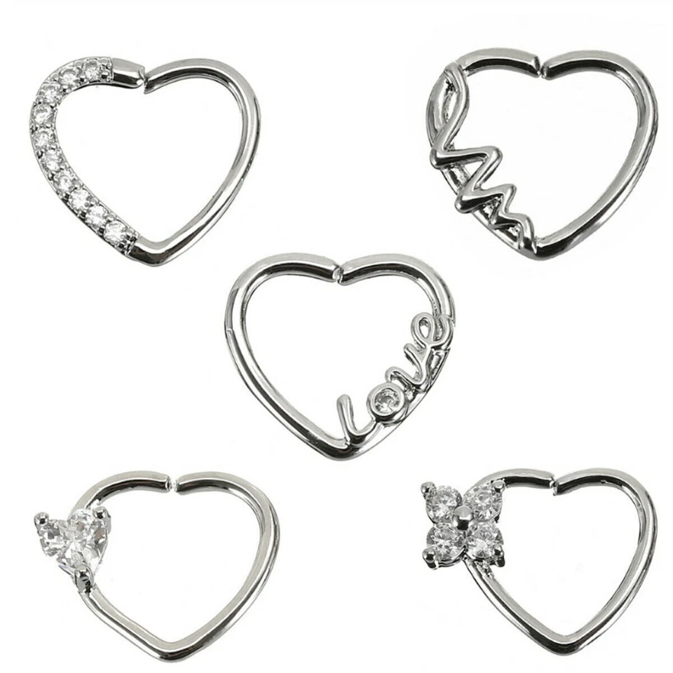 2X Brinco de zircão coração argola nariz hélice tragus cartilagem piercing corporal - Imagem 2 de 4
