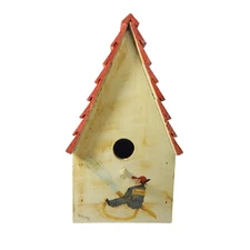 Vintage Lrg Birdhouse Fire Fighter Wooden Folk Art Handcrafted Firehouse Signed