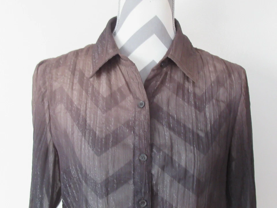 Coldwater Creek 3050 Mujer Top Largo Slv Botón Frontal Marrón Transparente Poli Talla S (6-8) Foto 2 de 4