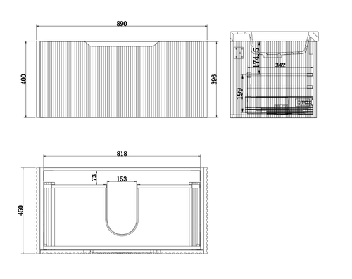 600-1500mm Vienna American Oak Fluted Wall Hung Vanity Bathroom Cabinet StoneTop - Picture 12 of 24