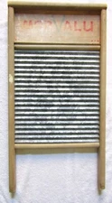 Antique MorValu Galvanized and Wood Wash Board.  13 1/2" X 26".