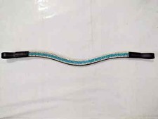 Leather Premium 4 Row White/Turqoise Crystlal Brow band For Horse Bridle.