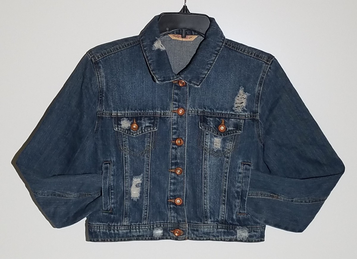 Highway Jeans Crop Distressed Denim Jacket Size L