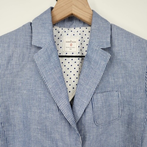 Gap Womens Academy Blazer Size 0 Blue Stripe Linen Blend Preppy Academia Classic - Picture 4 of 10