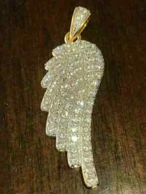 14K Yellow Gold Finish 2Ct Round Lab Created Cut Diamond Wings Pendants No Chain