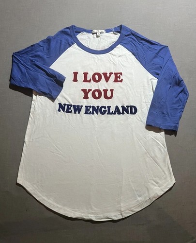 Camisa para mujer New England Patriots I Love You comida chatarra azul mediana manga 3/4 - Imagen 1 de 10