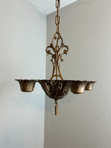 1930s cast iron 5 light light fixture - Picture 4 of 14