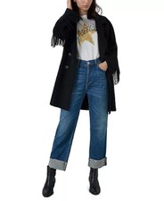 Marella Women's Fringe Sleeve Coat Black Size 2