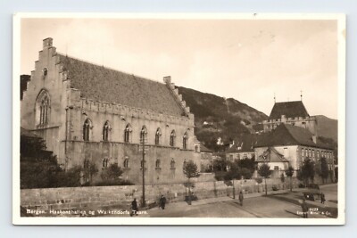 Bergen Norway Haakon's Hall and Walkedorf Tower RPPC Enerett Mittet & Co RPPC