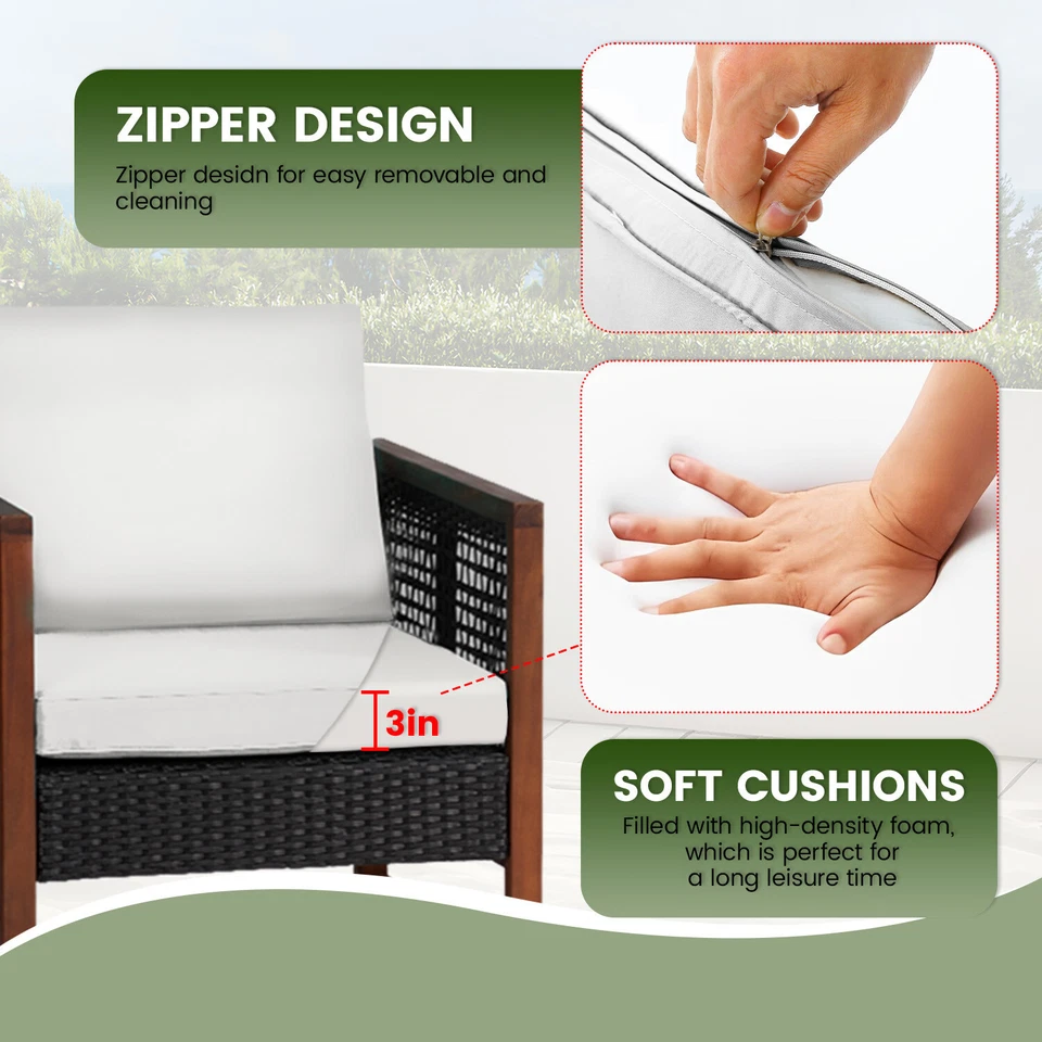 Móveis de pátio 3 peças madeira acácia pátio bistrô conjunto conversa bate-papo ao ar livre - Imagem 3 de 4