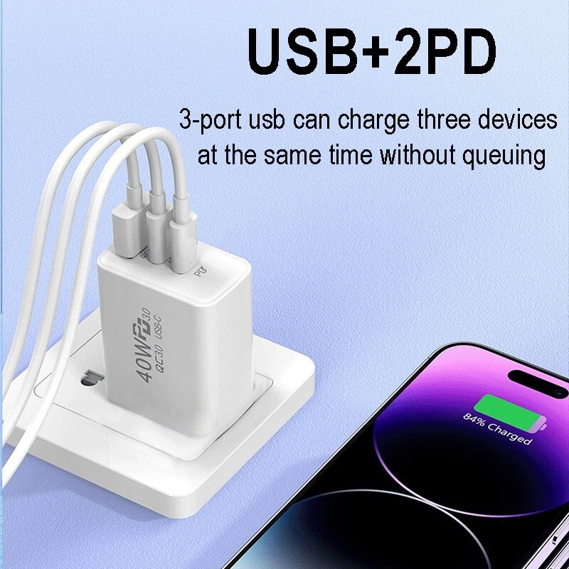 Lote de enchufes de cargador rápido USB-C de 40 W adaptador de corriente doble PD tipo C Foto 2 de 4