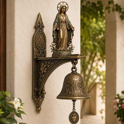 Our Lady of Grace Bronze Medal Wall Bell - Catholic Religious Wall Decor 1pcs