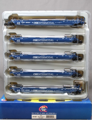 ATHEARN #91107 CSX Intermodal Maxi III Well Car Set, Juego de 5 Coches, Cosméticos C7 | Condition: Used