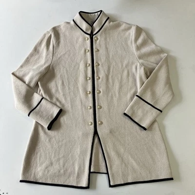 St. John Collection By Marie Gray Knit Blazer Cream With Black Piping Women's 6￼