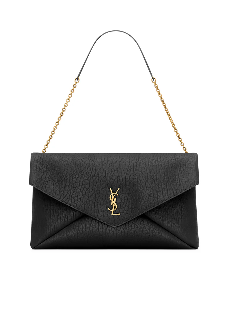 SAINT LAURENT Cassandre Envelope XXL $2100 Black Leather Pouch Bag New