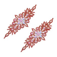 2 Pcs Rhinestone Applique Patches 9.4 x 3.5 Inch Belt Accessories, Red