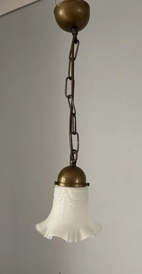 Vintage Antique Ceiling Light Pendant With White Milk Glass Shade - Image 1 of 4