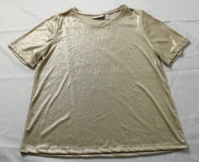 Susan Graver Women's Metallic Knit Crew Neck Tee JL3 Pale Almond Large NWT