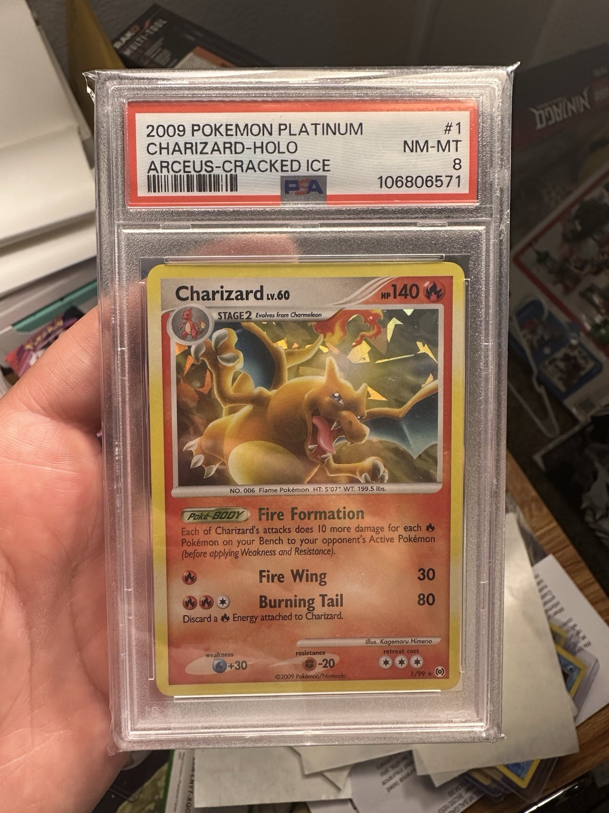 2009 POKEMON PLATINUM ARCEUS 1/99 CHARIZARD CRACKED ICE PSA 8