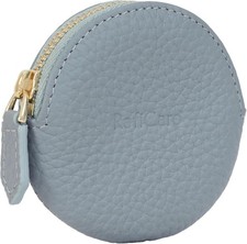Lightweight coin purse, genuine leather, YKK zipper, cosmetic pouch, Dusty Blue