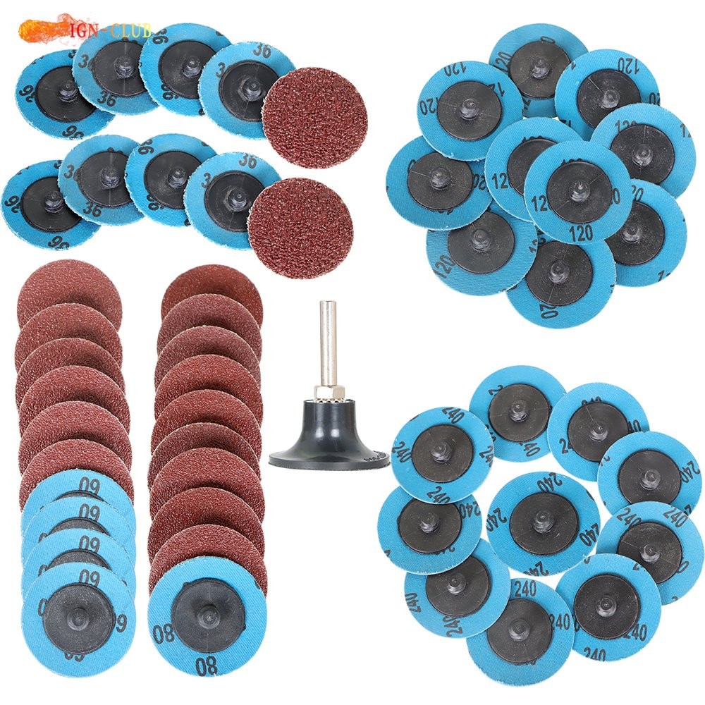 51 Pcs 2 Inch Sanding Discs Quick Change Die Grinder Discs 36 60 80 120 240 Grit