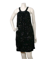 Anthropologie Fumblin Foe Dress Womens Medium M Black Sequin Beaded Cotton Italy