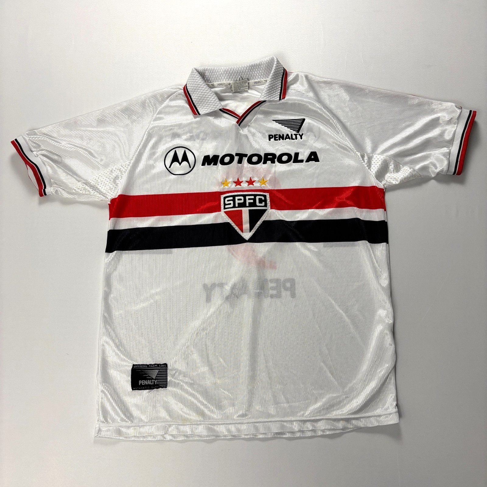 Vintage Sao Paulo Brazil Football Soccer Jersey White Away Sz XL 9 Penalty SPFC