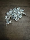 Vintage Eisenberg Ice Brooch Floral Spray Clear Silver Tone