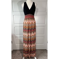 Monteau Maxi Dress Chevron Print Sleeveless Boho Summer Dress Small