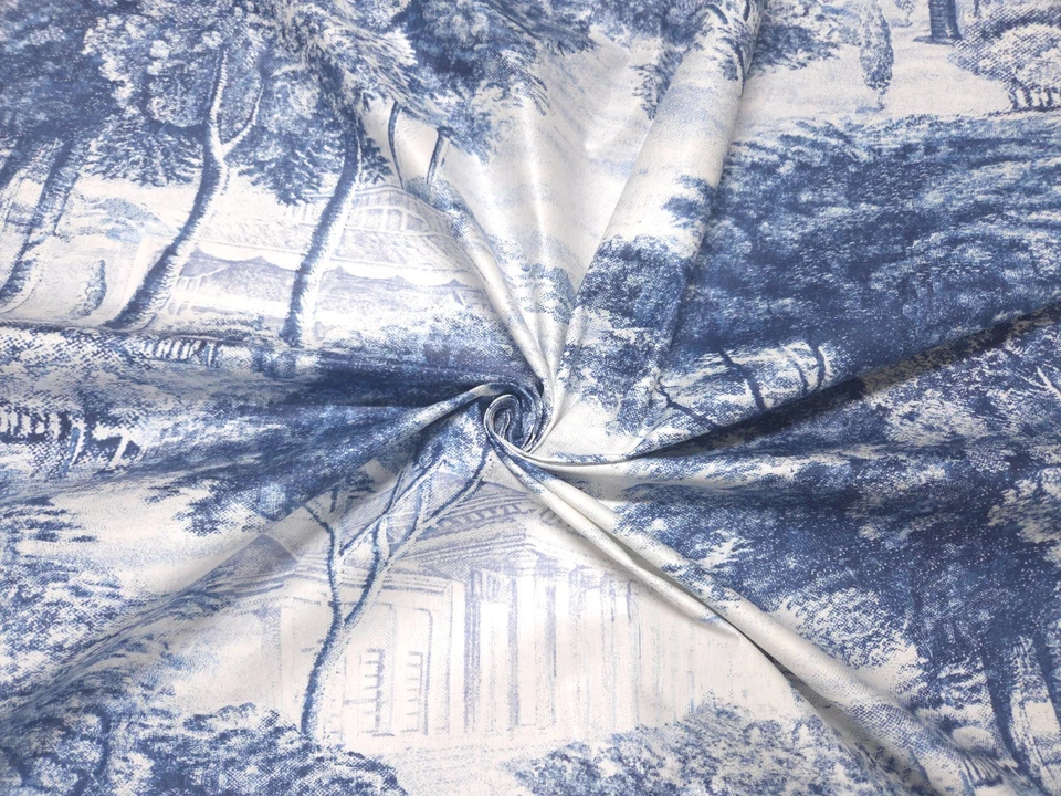 P Kaufmann YORKSHIRE DALE COBALT Blue White Toile Designer Drapery Uph Fabric - Image 4 of 4