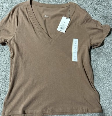 A new day, Vneck Tan Tshirt- Women s Small