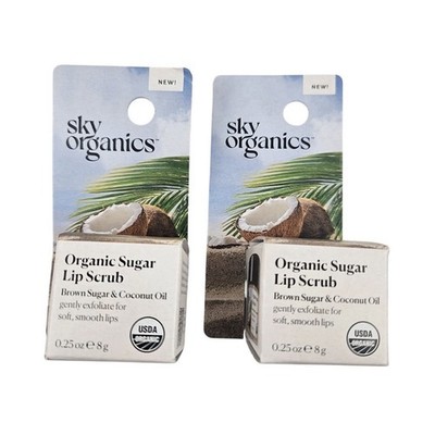 2 Pack - Sky Organics Organic Sugar Lip Scrub Brown Sugar Coconut Oil 0.25 oz ea