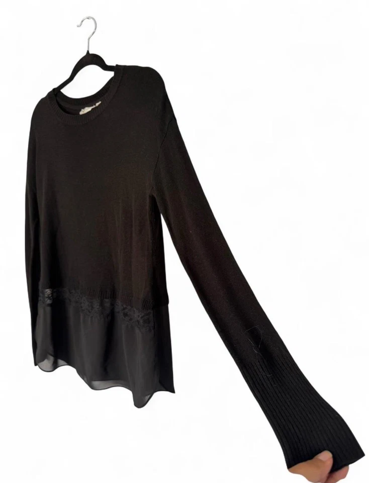 Suéter Estilo RD Negro Dobladillo Transparente Talla M Borde de Encaje Manga Larga Tejido Top Foto 4 de 4