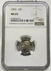 1963 Roosevelt Dime 10c NGC MS 65 Mint State Uncirculated Coin Nice Toning