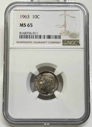 1963 Roosevelt Dime 10c NGC MS 65 Mint State Uncirculated Coin Nice Toning