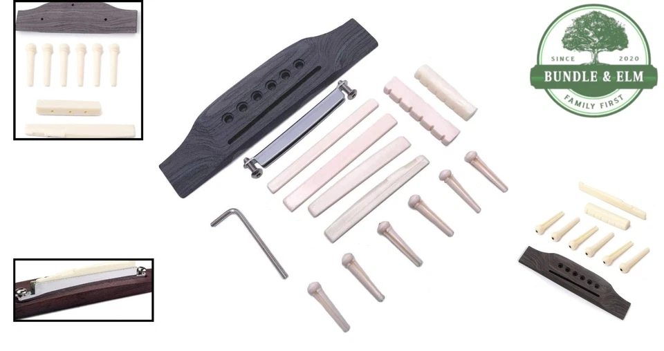 Kit de reparación de guitarra puente de palisandro pasadores de tuerca de sillín para guitarra clásica acústica Foto 2 de 4