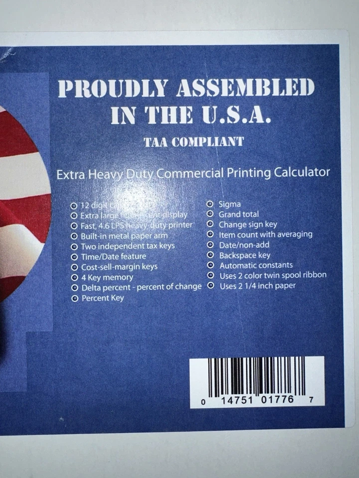 NEW! Victor 1776 TAA Compliant Ribbon Printing Calculator 10 Key XL Display - Image 3 of 4