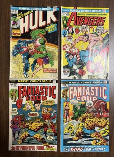 Vintage Marvel Comic Lot of 4 - Hulk 174, Avengers 117, FF 127 & 129 (Thundra!)