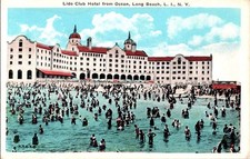 Long Beach NY postcard LIDO CLUB HOTEL FROM THE OCEAN BEACH SCENE j/26 AW5034