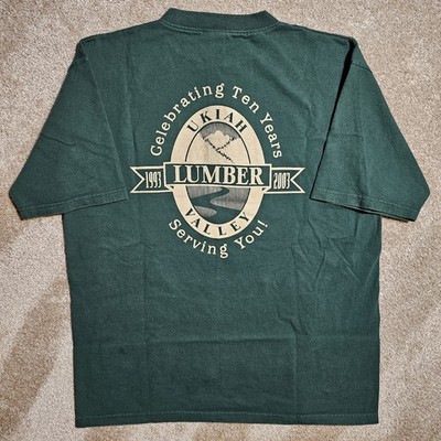 Vtg Y2k Ukiah Lumber Valley Large T-Shirt Grunge Workwear Grunge Green Behr Cali