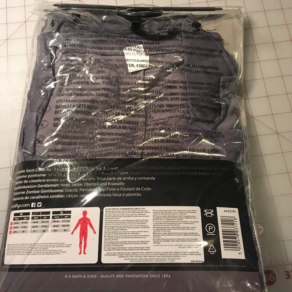Disfraz Smiffy's Gris Zombie Gent, Pantalones, Chaqueta, Top Simulado, Corbata Mediana Nuevo con Etiquetas Foto 4 de 4