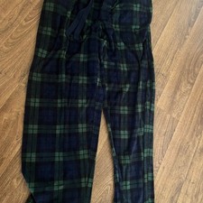 Cozy Blue Green Plaid Flannel Sleep Pants with Drawstring