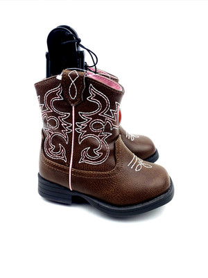 Wonder Nation Baby Cowboy Boots Size 5 Girls Brown Pink Zipper Children
